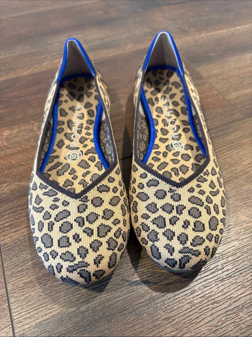 Rothy's Leopard-Print Flats with Blue Trim, Size 8.5